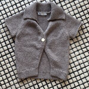 Zara Taupe Knit Short Sleeve Cardigan